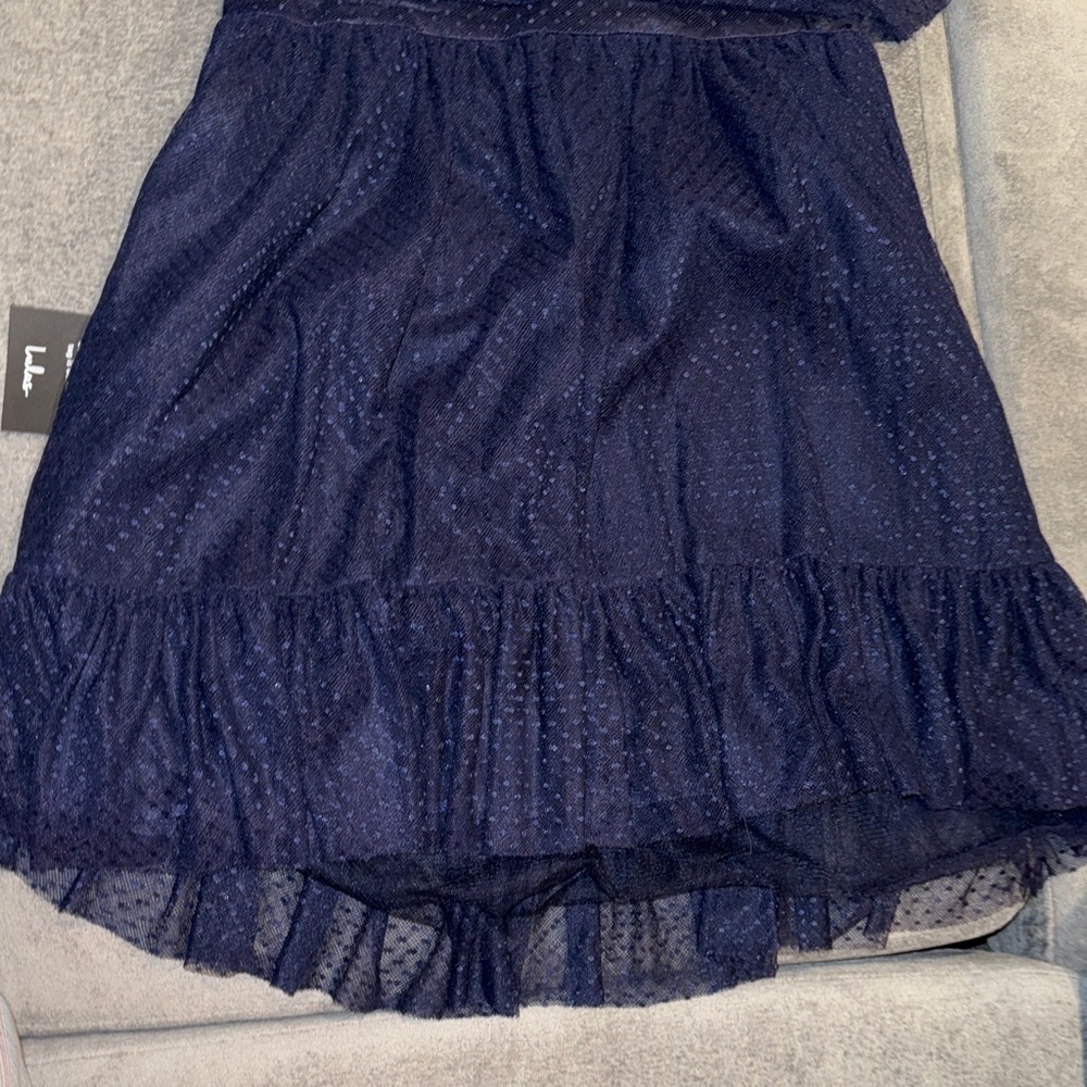 Lulus -NWT Navy Blue Swiss Dot One-Shoulder Mini Dress Size Small - Picture 11 of 14